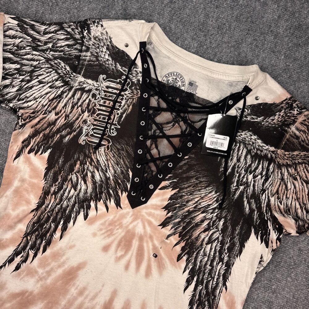 NWT Affliction Women's Isadora Diamonds T-Shirt - Ellis Wash - Large